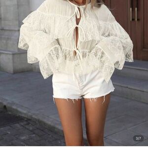 Asos Boho Elegant Cream Lace Ruffle Top small